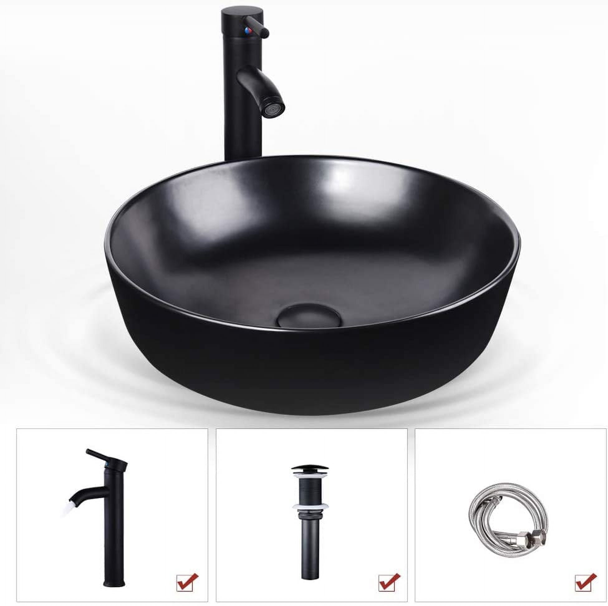 ELECWISH Bathroom Sink and Faucet Combo Artistic Porcelain Ceramic Vessel Sink Basin Washing Bowl Set, Cabinet Countertop Sink with Chorme Faucet Pop-up Drain and Water Pipe Lavatory