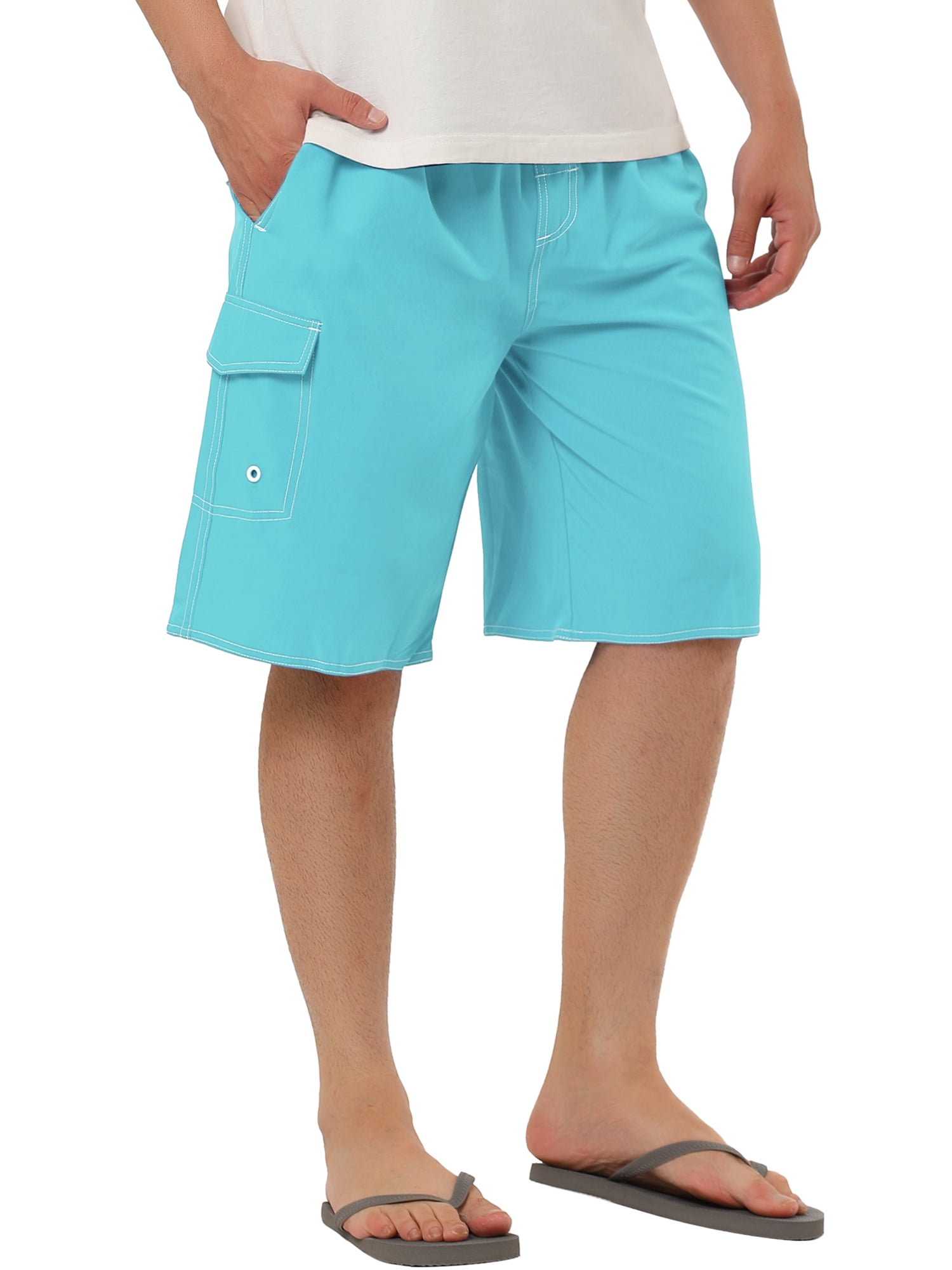 Unique Bargains Men's Summer Casual Solid Drawstring Elastic Waist Beach Board Short 32 Light Blue