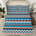 thumbnail image 2 of Manfei Vintage Aztec Adult Full Size Sheets, Blue Orange Bohemian Abstract Bed Sheets, Tribal Western Theme Sheet Sets, Lightweight Room Decor, 4pcs, 2 of 7