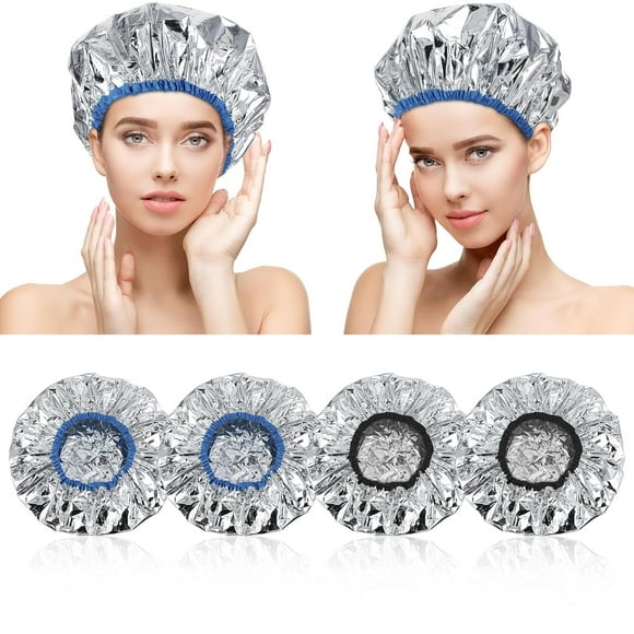 4 Pcs Heat Cap for Deep Conditioning, Thickened Aluminum Shower Cap Steam Cap, Reusable Conditioning Processing Caps for Hair for Home and Salon Dyeing Use(4 Pcs) 4 Pcs