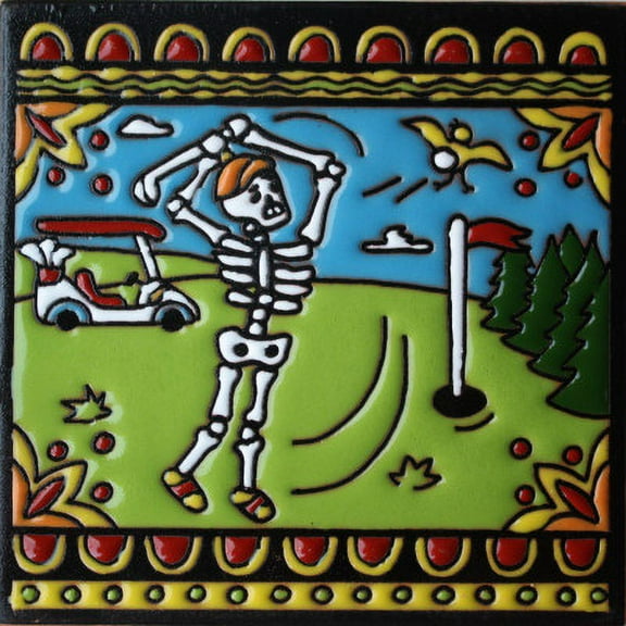 6x6 Golf. Day-Of-The-Dead Clay Tile
