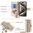 thumbnail image 2 of Wallet Phone Case for iPhone 16 Pro, Zipper Pocket and Card Slots Stand Feature Ring Holder Back Cover with Metal Crossbody Shoulder Strap Stylish Case for iPhone 16 Pro, White, 2 of 9