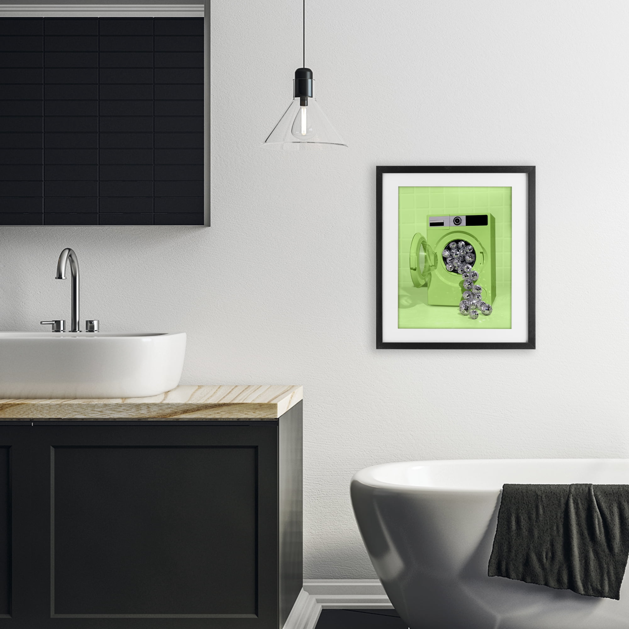 Stupell Industries Disco Laundry Machine over Lime Black Framed Print Under Glass, design by LISH Creative
