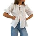 thumbnail image 2 of Women Y2K Peplum Tops Puff Short Sleeve Tie Up Blouse Shirt Summer Going Out Cute Babydoll Top White L, 2 of 9