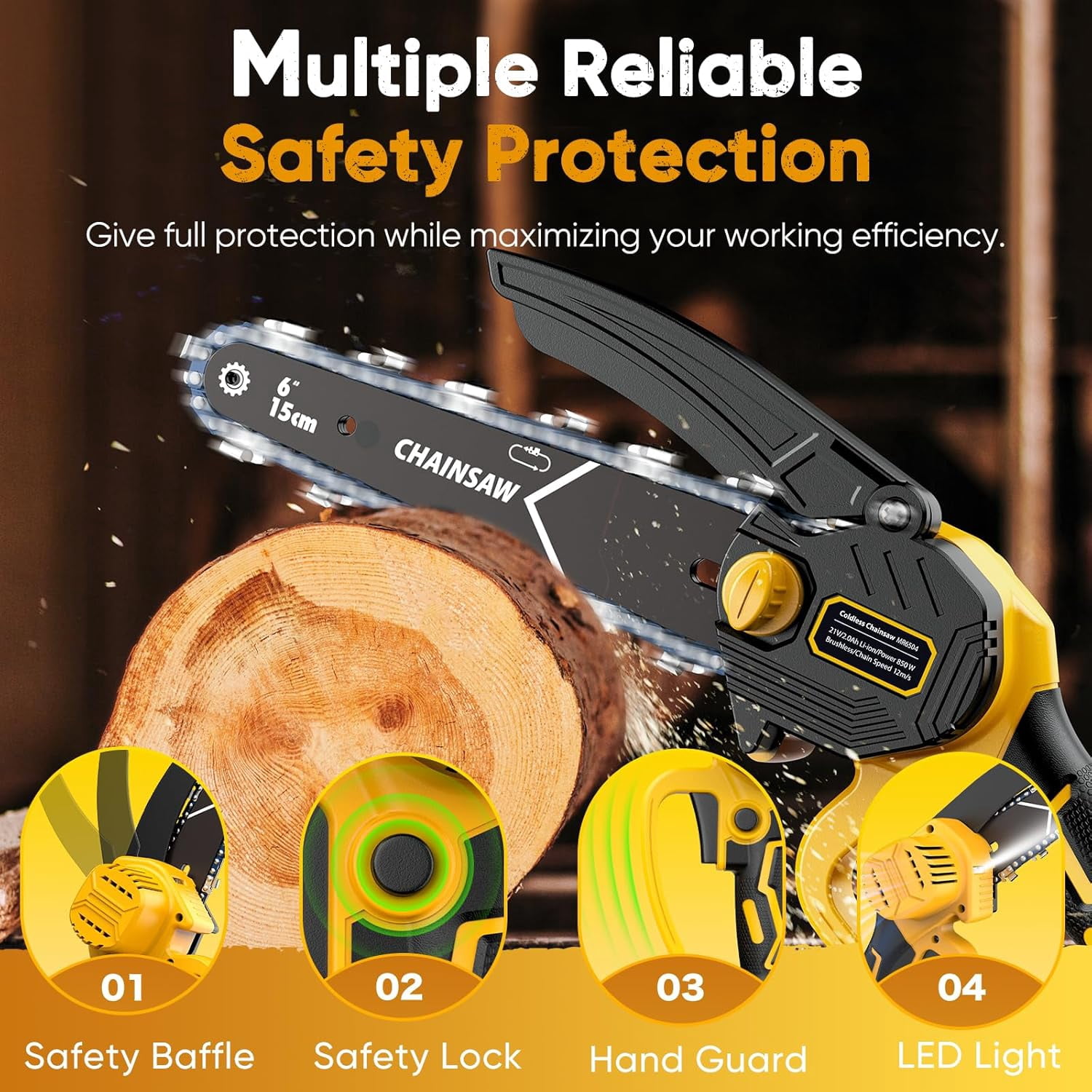 GINOST Mini Chainsaw, 6-Inch Chain saw with 2 Pack 2000mAh Batteries, Portable Handheld Chainsaw, Mini Chainsaw Cordless for  DIY Projects Gardening Camping, Christmas Tree Pruning and Festive Gift