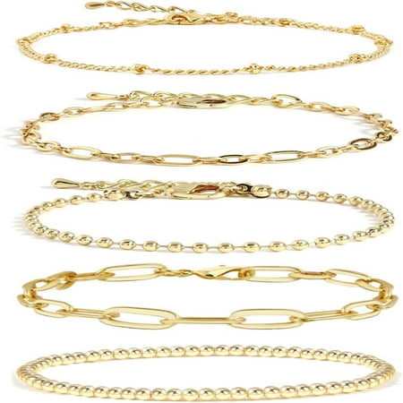

HLJHKJWM Fashionable and Stylish Gold Plated Link Bracelet Sets for Women and Girls - Dainty Adjustable 14K Gold Chain Bracelets with Elegant Paperclip Design Stackable and Layered Metal