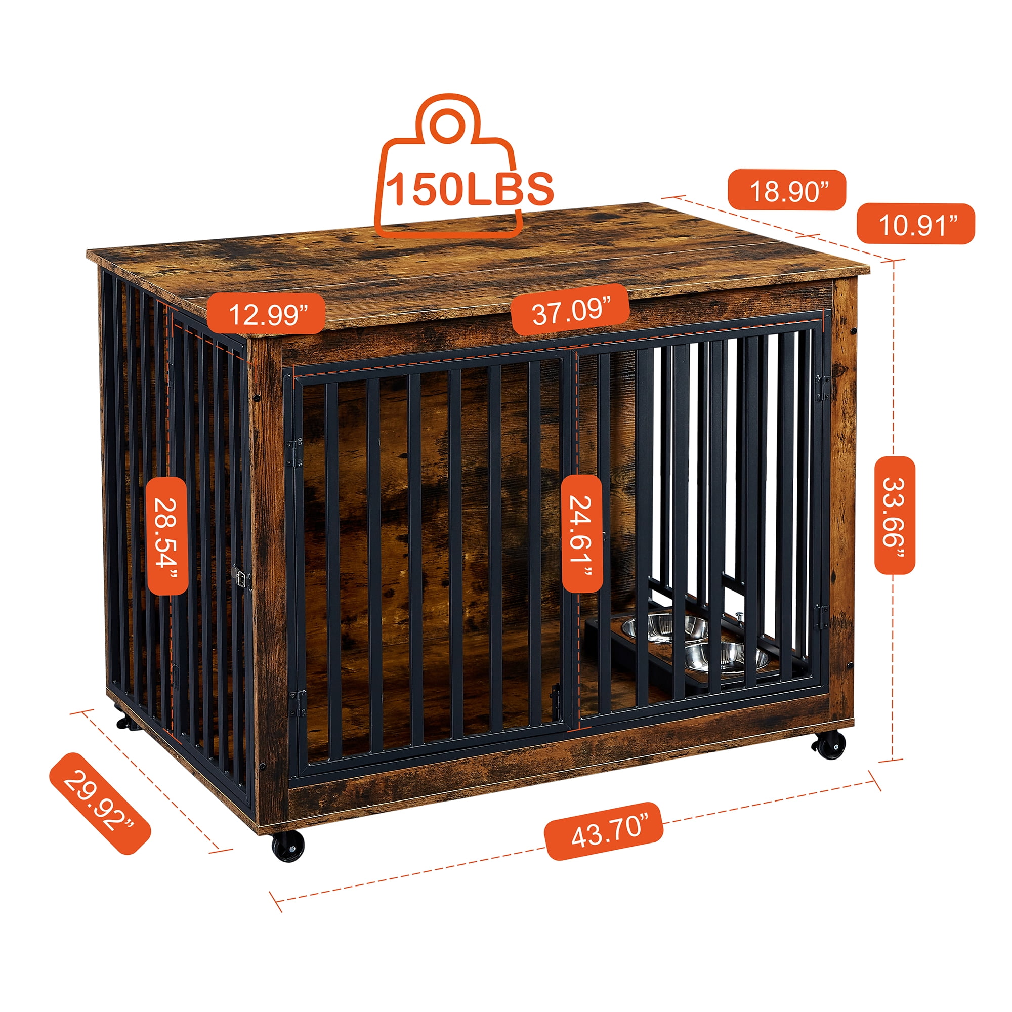 Pefilos 43" Dog Crate Furniture with Wheels, Wood Dog Cages for Medium Dogs, Double Door Dog Kennel, Dog House for Indoor, Brown Pefilos 43" Dog Crate Furniture with Wheels, Wood Dog Cages for Medium Dogs, Double Door Dog Kennel, Dog House for Indoor, Brown