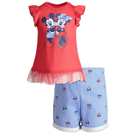Minnie Mouse Ruffle Sleeve T-shirt and Printed Shorts, 2pc Outfit Set (Toddler Girls)