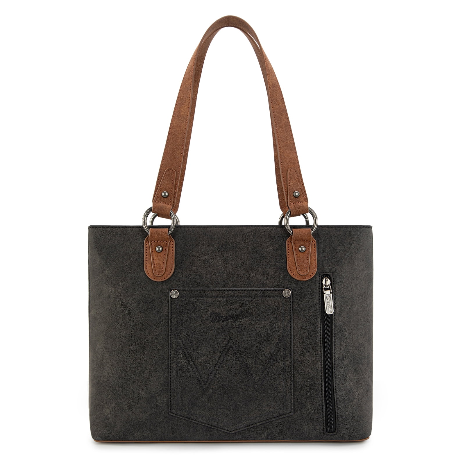 Wrangler Distressed Tote Bag for Women Western Purse Multi Pockets Handbags and Shoulder Bag, Black