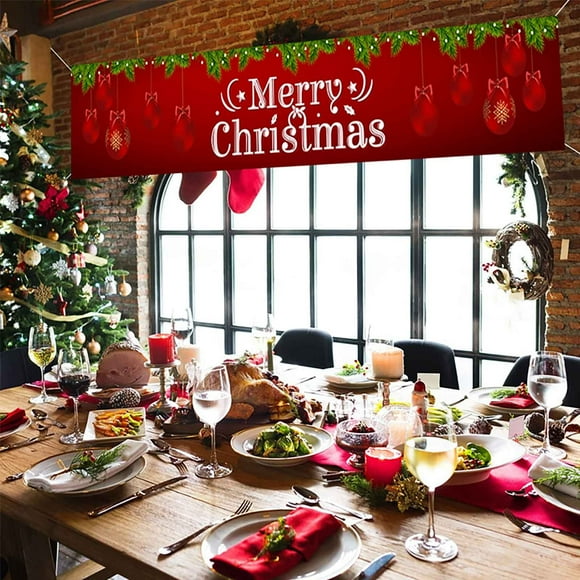 Large Christmas Party Backdrop 300x50cm Festive Wall Banner Decor for Holiday Gathering Photo Background Display