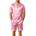 thumbnail image 2 of Men Satin Pajama Set Sleepwear for Man Summer Short Sleeve Button-Down Shirt & Shorts Pajamas 2 Piece Home Clothes Short Suit Pink 3XL, 2 of 6