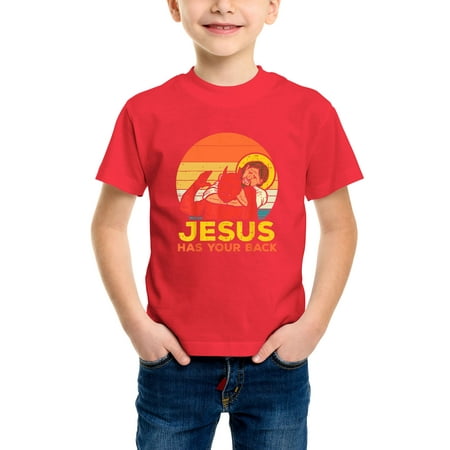 

Envmenst Boys Short Sleeve T-Shirt Jesus Has Your Back Jiu Jitsu Retro Christian Graphic Funny Kids Girls Cotton Tee Unisex Top