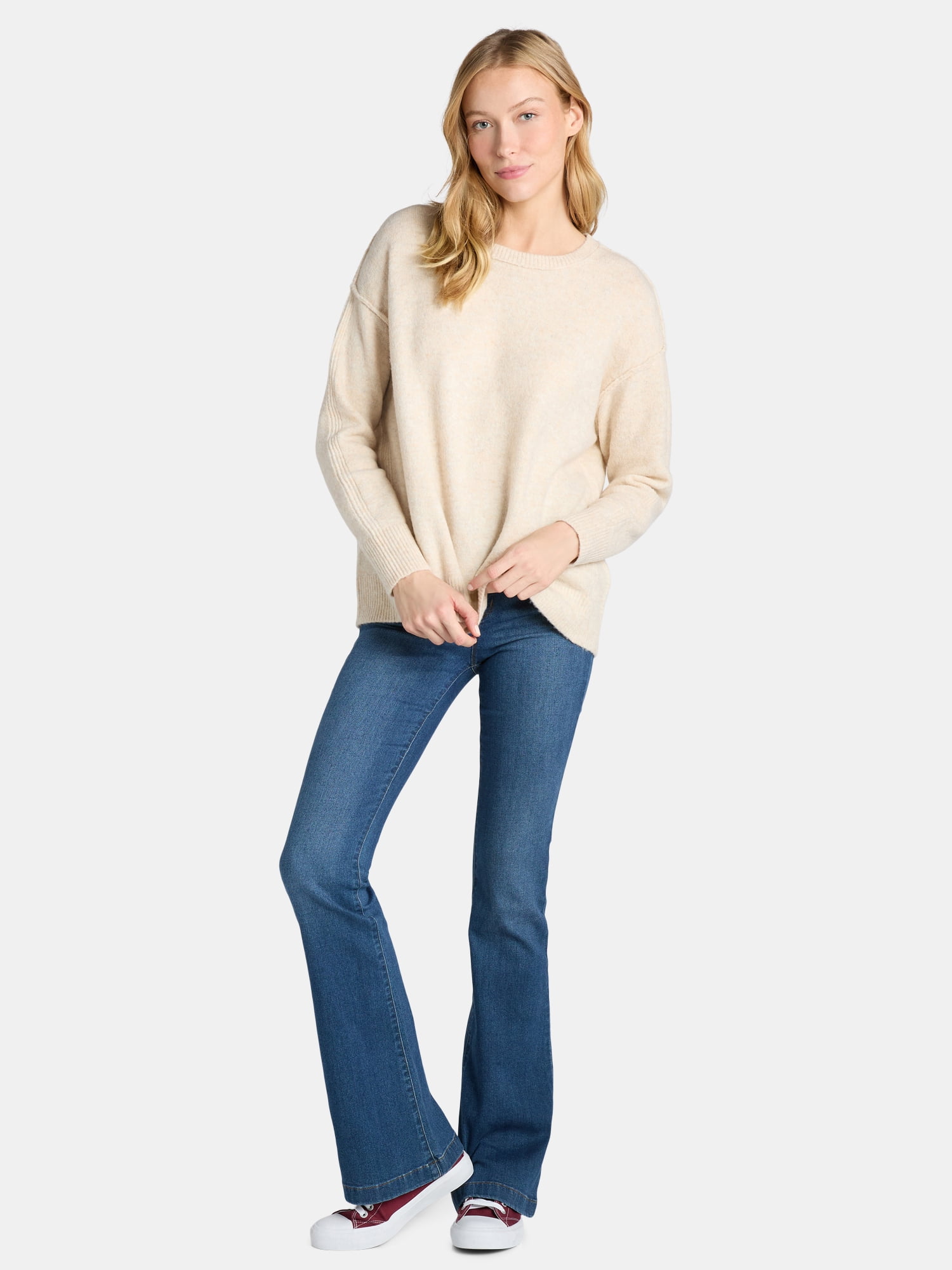 Time and Tru Women’s Crewneck Pullover Sweater with Long Sleeves, Midweight, Sizes XS-XXXL