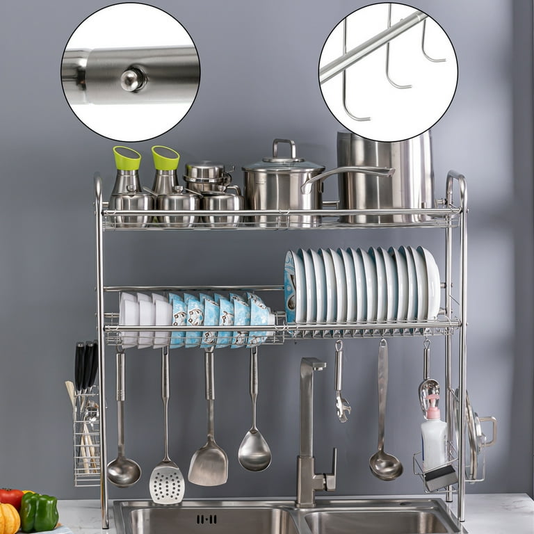 2 Layers Stainless Steel over Sink Dish Drying Rack Storage Multifunctional  Arrangement for Kitchen…