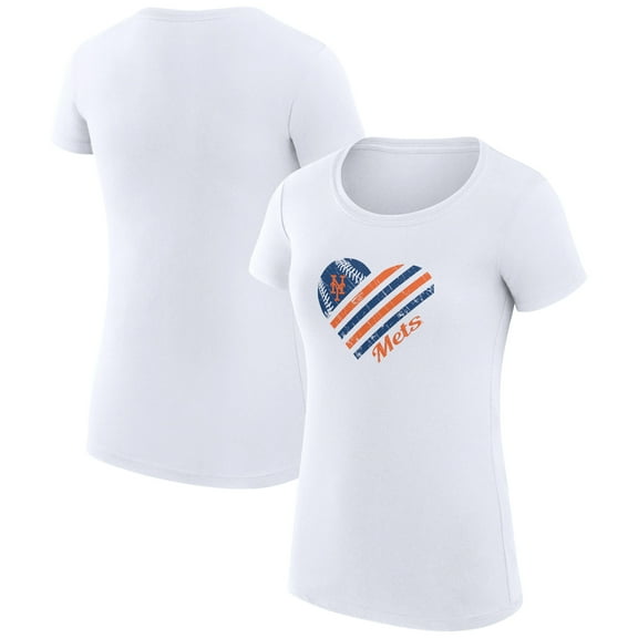 Women's G-III 4Her by Carl Banks  White New York Mets Super-Slim Fit Lightweight Heart Graphic T-Shirt