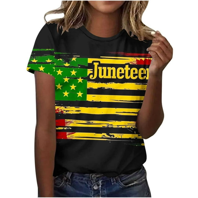 Tops de Ajuste Suelto para Mujeres, Señoras Y Caballeros, Día Independiente Impreso de Manga Corta