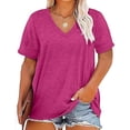 thumbnail image 3 of Luvrsol Plus Size Women Solid V-neck Basic Daily Wear T Shirt Womens Tops, XL-5XL, 3 of 7