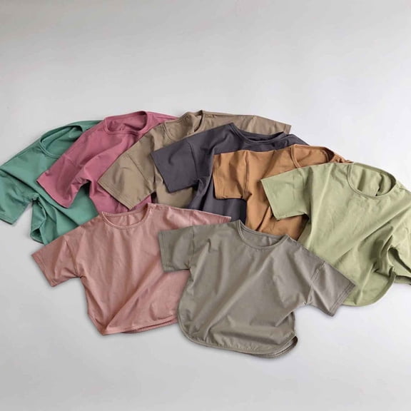 RTKFRFLM Kids Loose Fit Solid Color T-Shirt Boys Girls Fashion Batwing Sleeve Casual Tee Top for Ages 1-7 Summer Oversized Cotton Shirt Trendy Comfortable Soft Playwear