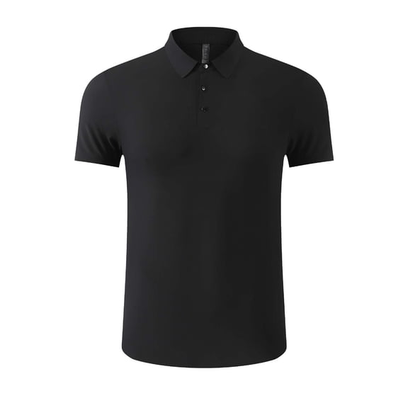 COSFO Performance Polo Shirts for Men Short Sleeve Black Ice Silk Tops Pullover Collared Moisture Wicking Slim Fit Button Mens Classic T-Shirt