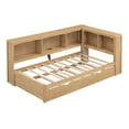 thumbnail image 4 of Twin Size Wood Daybed Bed with Trundle, Storage Cabinets, Wood Slats Support, Platform Bed with Shelves and Twin Size Trundle, No Box Spring Needed, Easy Assembly(Wood Color, Twin), 4 of 11