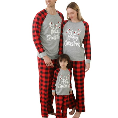 

Family Children Adult Christmas Pajamas Matching Sets Long Sleeve Plaid Tops +Pants 2pcs Santa Deer Tree Jammies Children Christmas Xmas PJs Set for Family Mom Dad Kids Pajamas Xmas Gift