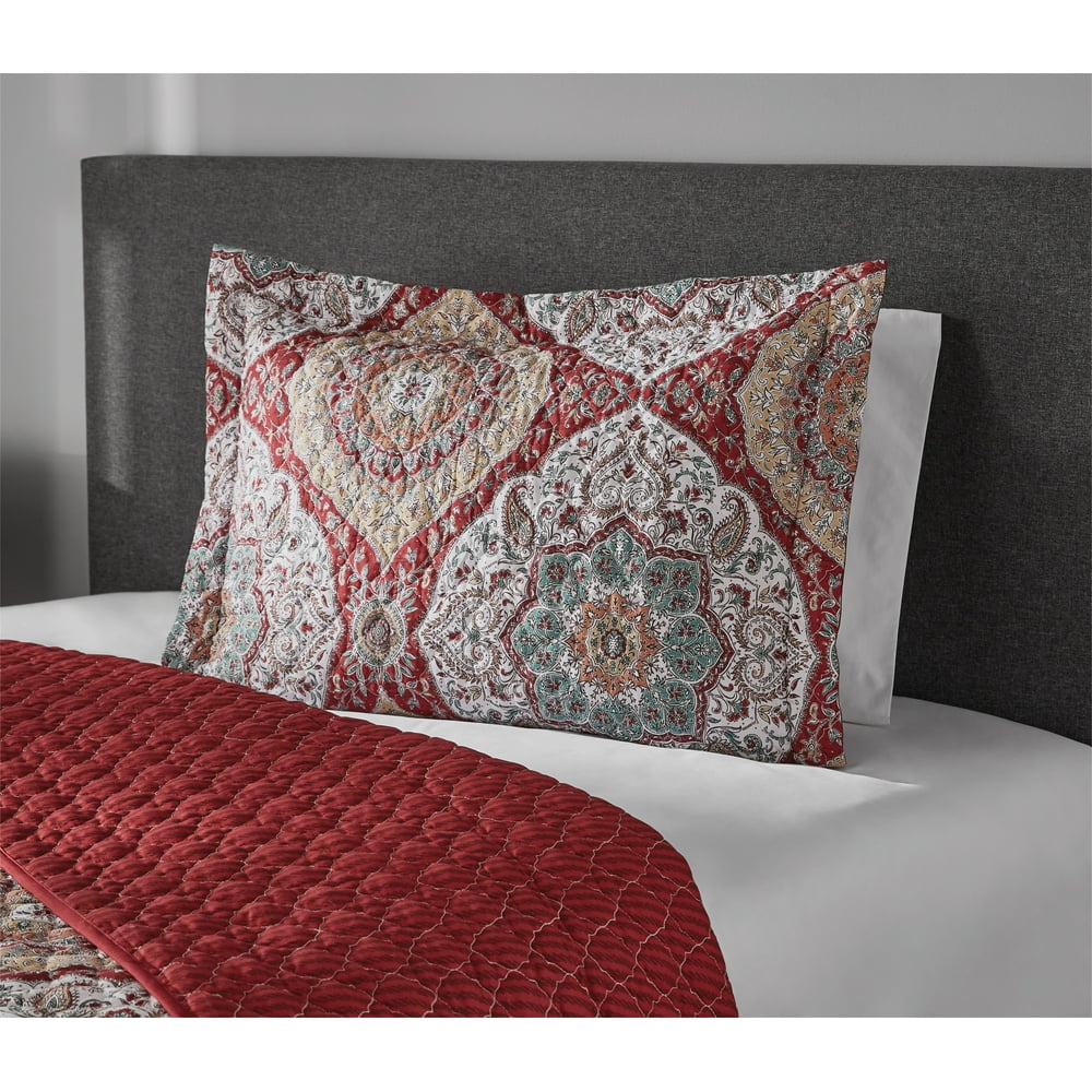 Mainstays Reversible Vintage Tapestry Quilt, Red, Standard Size, 1