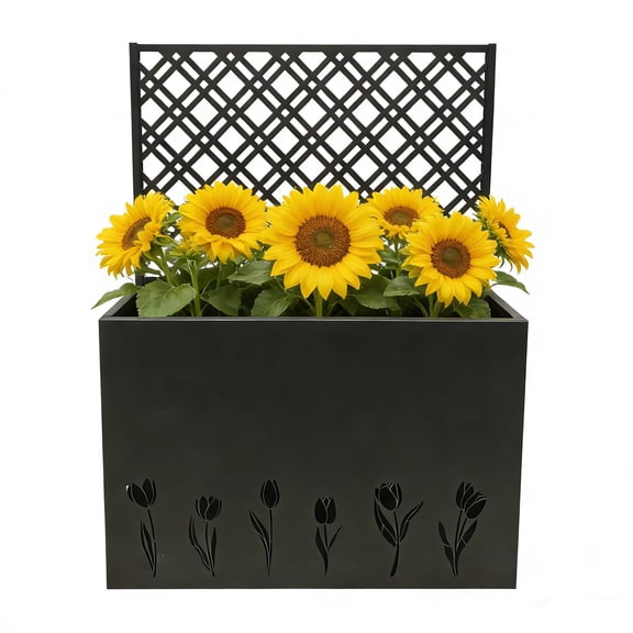Garden Bed, Metal, 35.5"L x 11.9"W x 47.3"H, Black, Indoor & Outdoor Use, Galvanized Steel, for Kitchen/Patio