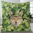 thumbnail image 4 of Happy Coyote Welcome St Patrick's Day Lucky Shamrocks Clover Quilt Blanket Wild Wolf Lover Cozy Comforter Throw Blanket - 22001, 4 of 5