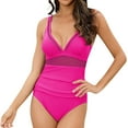 thumbnail image 2 of Acyse Womens Bikinis for Summer Clearance Juniors Fashion Cute Deep V Mesh Splicing Belly Thin Piece Swimsuit, 2 of 4