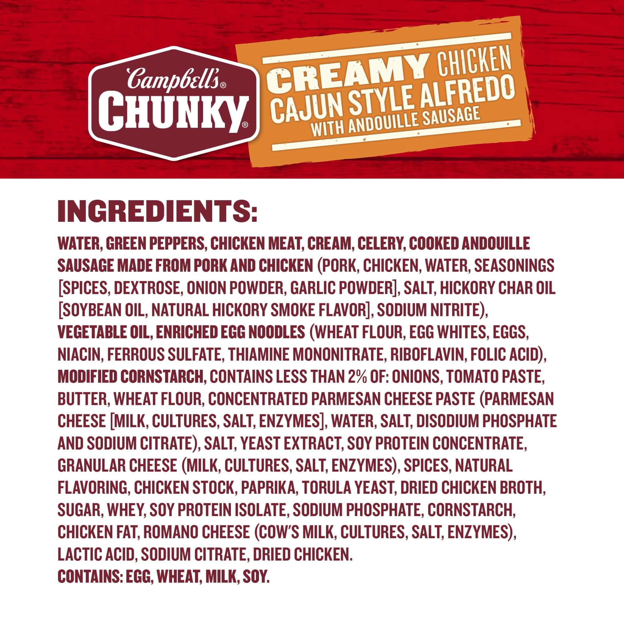 (2 pack) Campbell's Chunky Creamy Chicken Cajun Style Alfredo with Andouille Sausage Soup, 18.8 oz Can