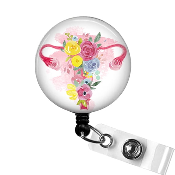 Floral Uterus Badge Reel – OBGYN, Midwife, L&D Nurse Badge Clip – Retractable ID Holder | Scrapheart