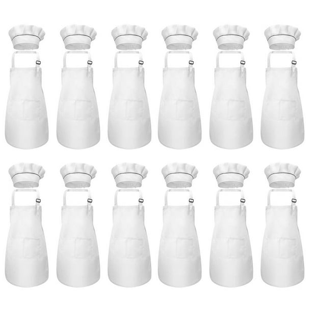 24 Piezas Conjunto de Delantal para Niños Y Gorro de Cocinero Delantal de Cocina Infantil Ajustable para Cocinar Y Pintar