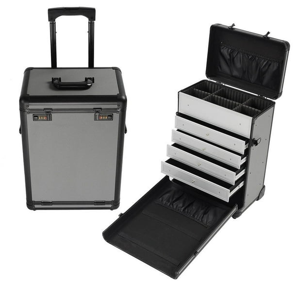 Professional Rolling Travel Makeup Case Jewelry Drawers Aluminum Code