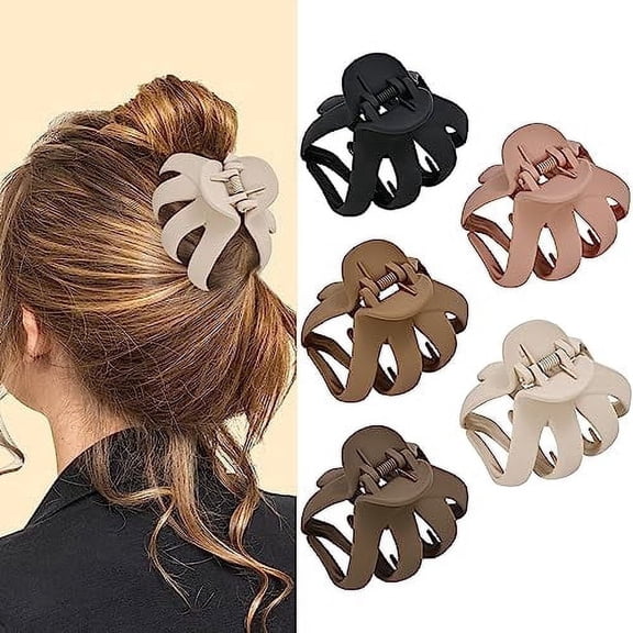 Lolalet Octopus Hair Claw Clips, 5 Pack Non-slip Jaw Clips Medium Hair Clamps for Thick Curly Long Hair, Wide Grip Hair Accessories for Women Girls -Style B