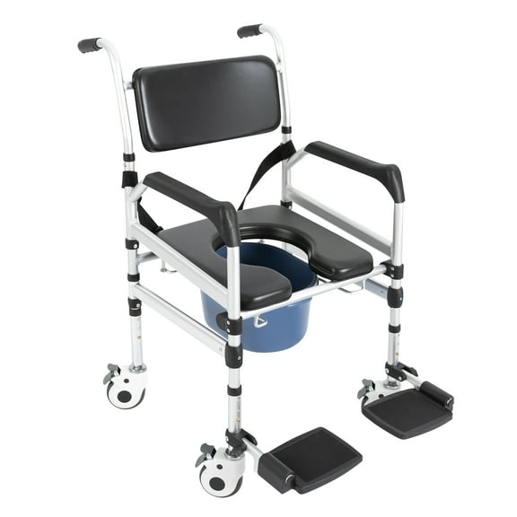 ChicHomey  Shower Chair with Wheels, Folding & Height Adjustable Shower Chair with Large Commode for The Elderly, Disabled,Handicapped,and Injured Can Be Used In Hospitals