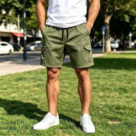 Xdegoge Men s Cargo Shorts Casual Summer Lightweight Hiking Shorts with Pockets Elastic Waist Drawstring Multi-Pocket Outdoor Workout Athletic Fishing Golf Relaxed Fit