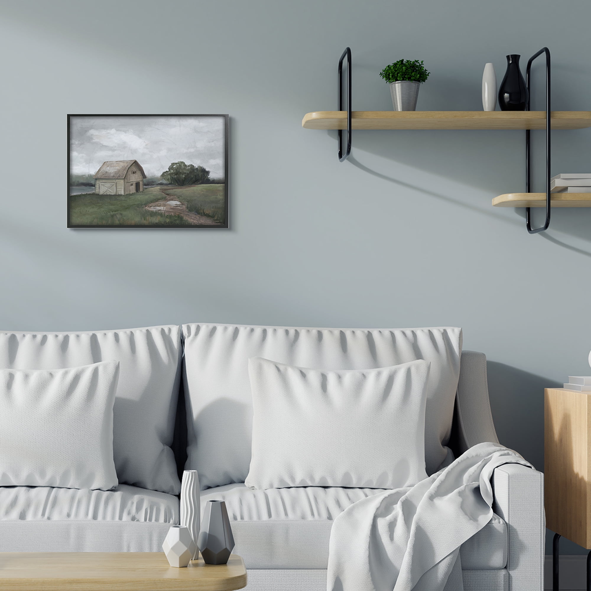 Stupell Industries Cloudy Barn Side Landscape Darkened Meadow Black Framed, 16 x 20, Design by Ziwei Li