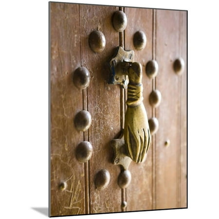 Surface Mount Door Knocker Brass Hand of Fatima Door Knocker, a Popular Symbol in Southern Morocco, Merzouga, Morocco Wood Mounted Print Wall Art By Lee Frost ()