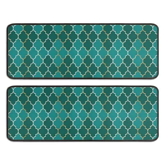 Kitchen Rugs Sets Of 2,Teal Gold Checkerboard Checkered Pattern Anti Fatigue Kitchen Mat Rugs Non Slip Washable,Decorative Kitchen Floor Mats for Kitchen,Sink,Laundry,17"x47" 17"x47"