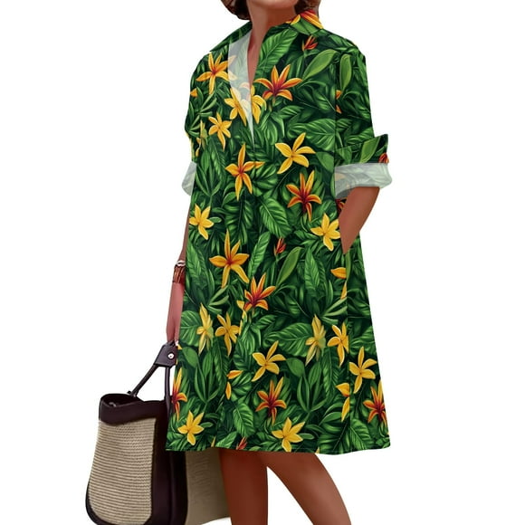 Vestido camisero Medlor 2025 de verano de manga larga con estampado floral para mujer