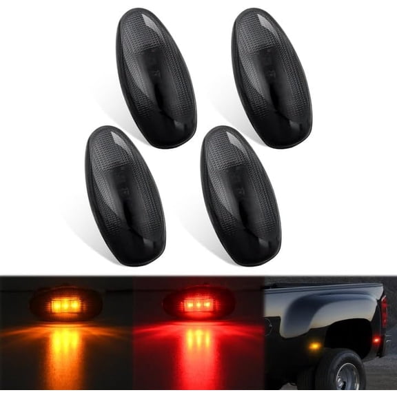 Nilight Fender Side Marker Lights 4 PCS 3 LED Smoke Lens Red Amber Front Rear Clearance Light Compatible with 2001-2014 Chevy Silverado GMC Sierra 1500 2500HD 3500HD Dual Wheeler Trucks