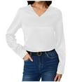 thumbnail image 3 of Aboser Womens Silk Satin Shirts Business Casual V Neck Blouses for Work Office Dressy Long Sleeve Shirt Lightweight Loose Fit Blouse Tops White XXL, 3 of 6