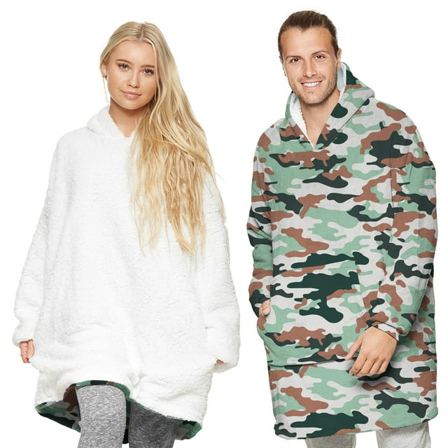 EYIIYE Couverture Portable à Capuchon Couverture Chandail Réversible Chaude en Molleton Couverture Chandail avec Poche Adultes
