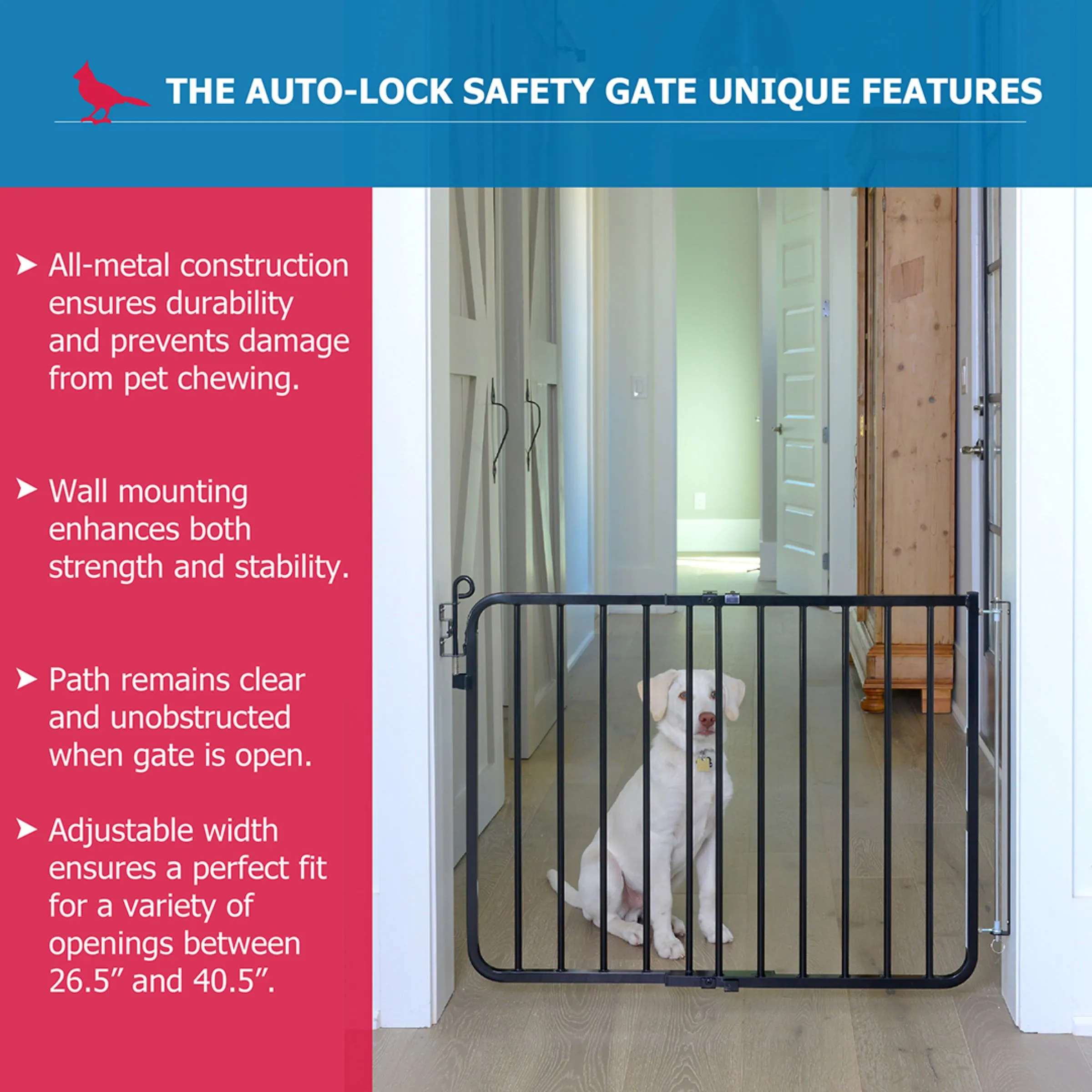 Cardinal Gates Autolock Child and Pet Safety GatesGate - Black
