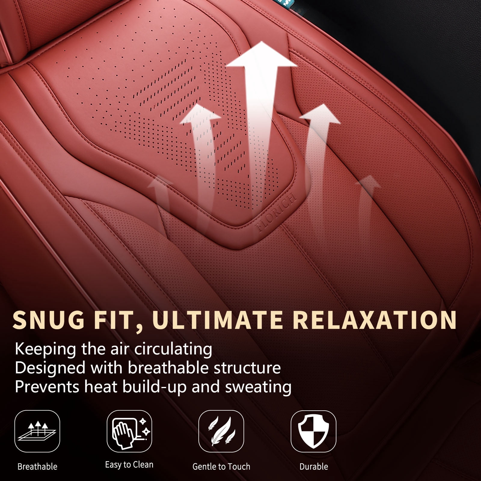 FLORICH Front Car Seat Covers, Luxury Faux Leather Seat Protectors, Automotive Seat Cushions Universal Fit for Most Cars Trucks Suv, Red