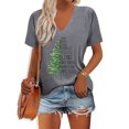 thumbnail image 3 of Women's Shirt V-neck Short-Sleeved T-shirt Creative Letters Mountain Forest Sun Pattern Simple Casual Fashion Top, 3 of 5