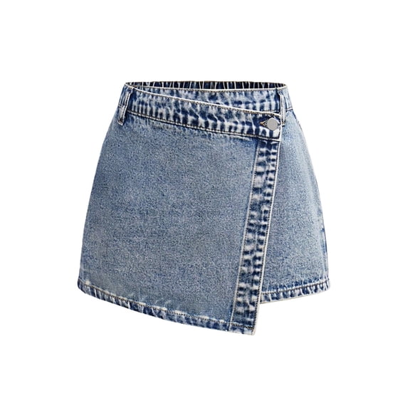 JLMSPLWG Girls High Waisted Shorts Denim Summer Shorts for Teen Girls Asymmetrical Wrap Y2k Fashion Short Jean Tween Girl Trendy Stretch Casual Shortalls with Pockets Girl Clothes