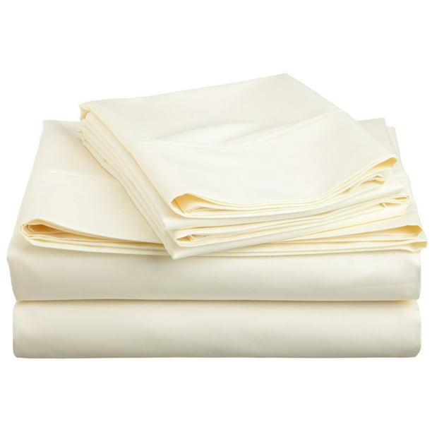 600 ThreadCount WrinkleResistant CottonBlend Sheet Set Ivory / Twin