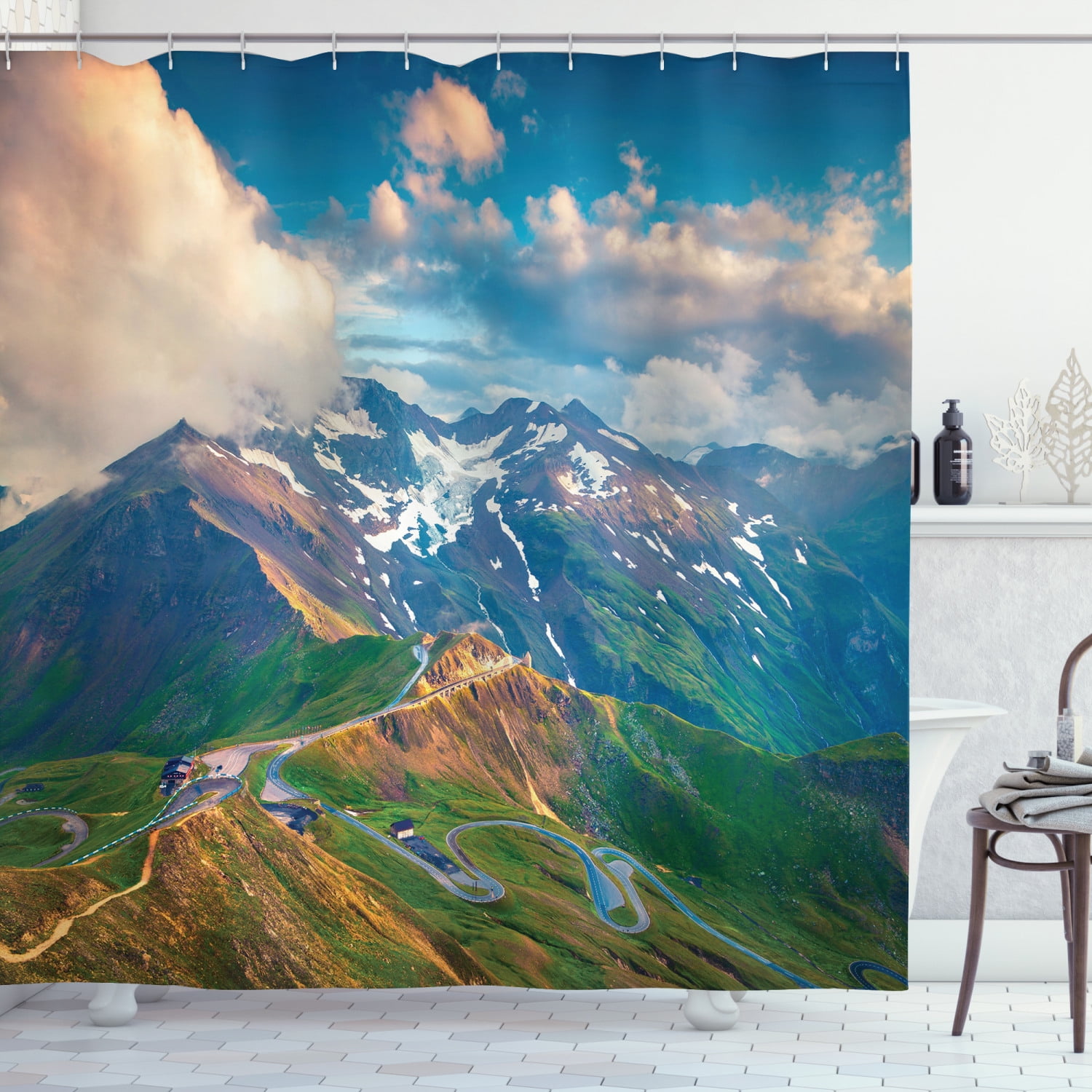 Ambesonne Mountain Shower Curtain, Grossglockner Austria, 69"Wx84"L
