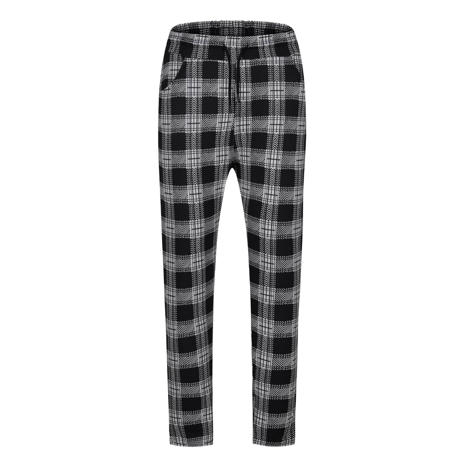 USNSM Men's Plaid Sweatpants Casual Fitness Slim Fit Joggers Drawstring Elastic Waist Straight Leg Pants with Pockets Black XL